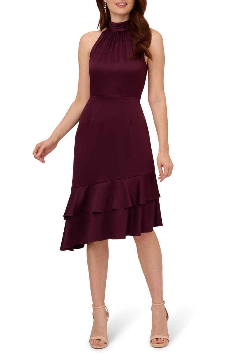 Adrianna Papell Ruffle Sleeveless Satin Crepe Dress, Main, color,