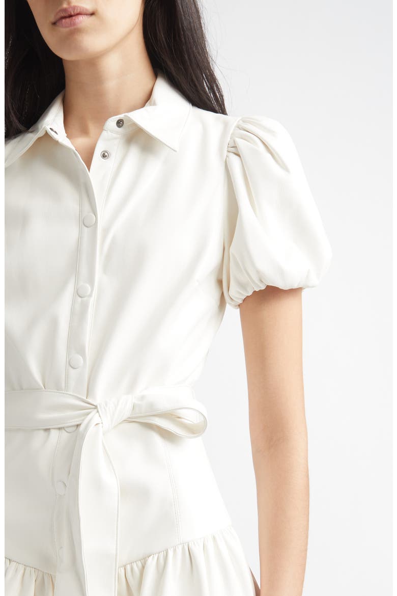 Henrietta Tie Belt Faux Leather Tiered Mini Dress, Alternate, color, OFF WHITE