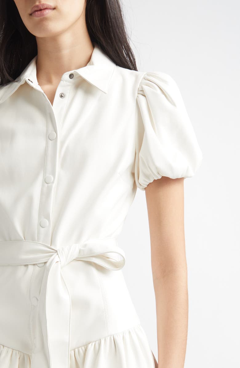 Alice + Olivia Henrietta Tie Belt Faux Leather Tiered Mini Dress, Alternate, color, Off White