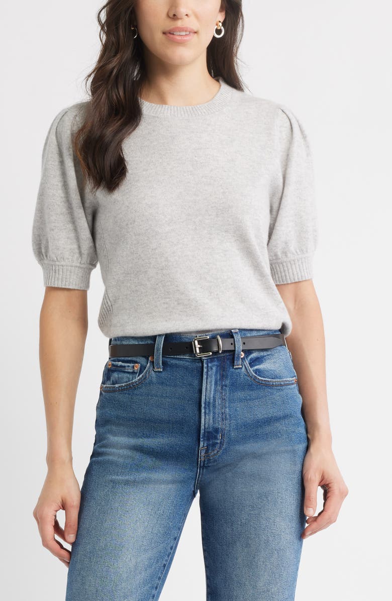 Caslon<sup>®</sup> Puff Sleeve Wool & Cashmere Sweater, Main, color, Grey Light Heather
