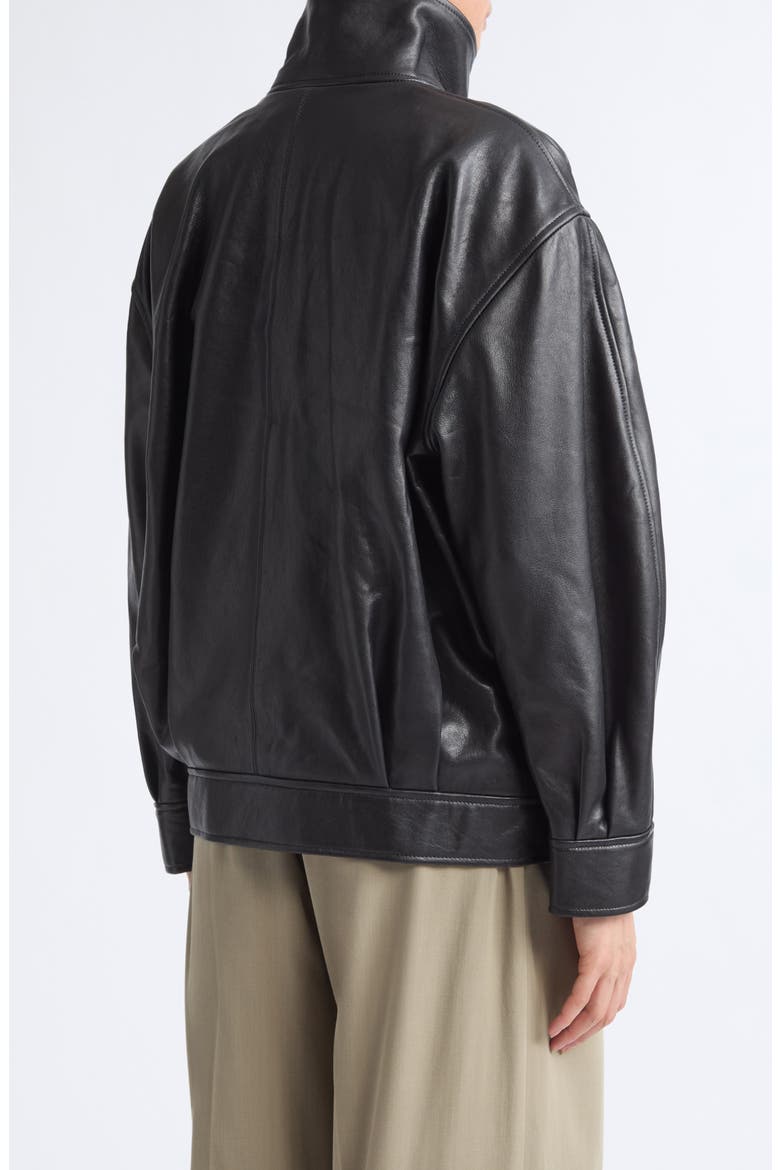 Paula Leather Bomber Jacket, Alternate, color, BLACK