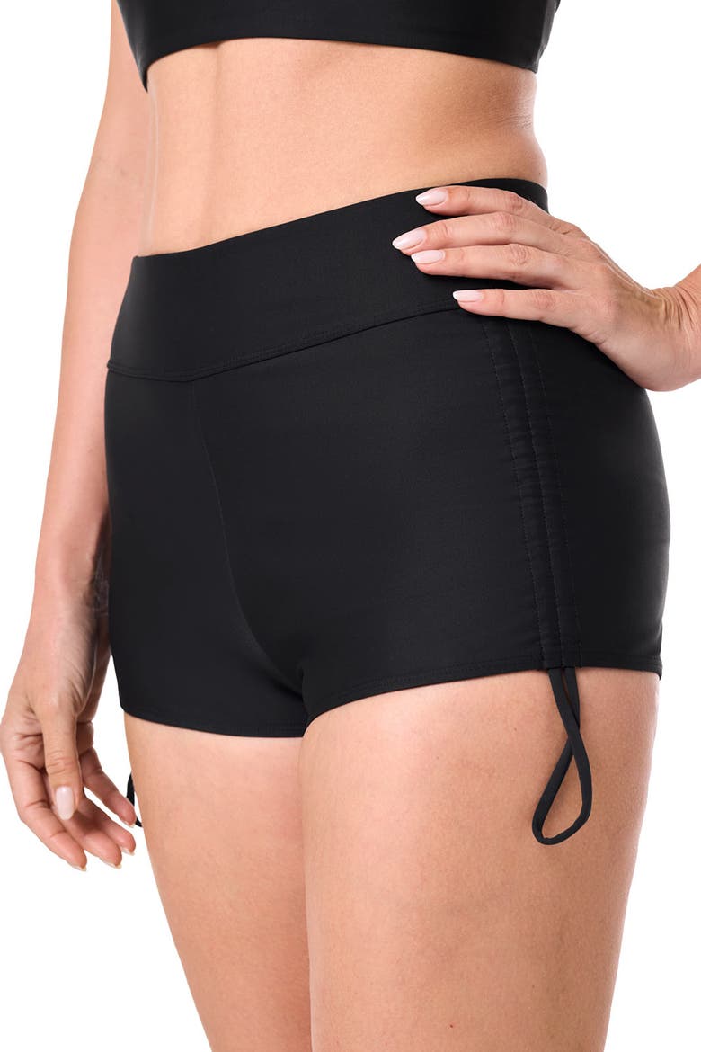 Women's Bayshore Ruche Swim Shorts, UPF 50+ Sun Protection, Alternate, color, Black