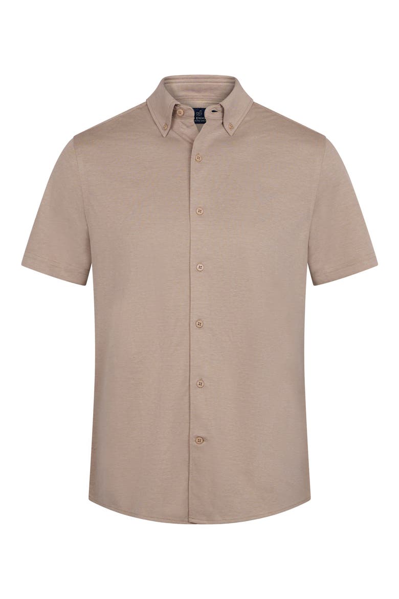 Short Sleeve Knit Button-Down Shirt, Alternate, color, TAN