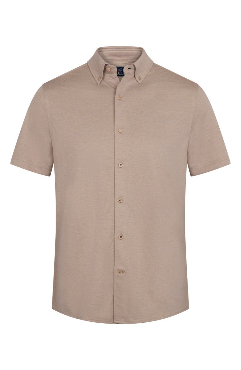 Victor Emmanuel Short Sleeve Knit Button-Down Shirt, Alternate, color, Tan