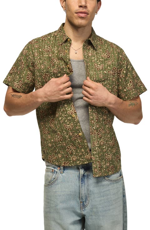 Floral Short Sleeve Cotton Button-Up Shirt