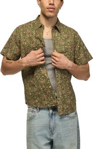 Lucky Brand Floral Short Sleeve Cotton Button-Up Shirt