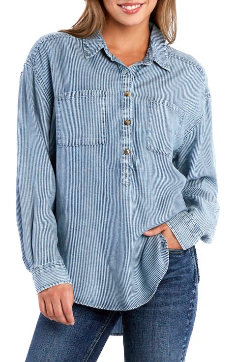 Railroad Stripe Cotton Popover Shirt