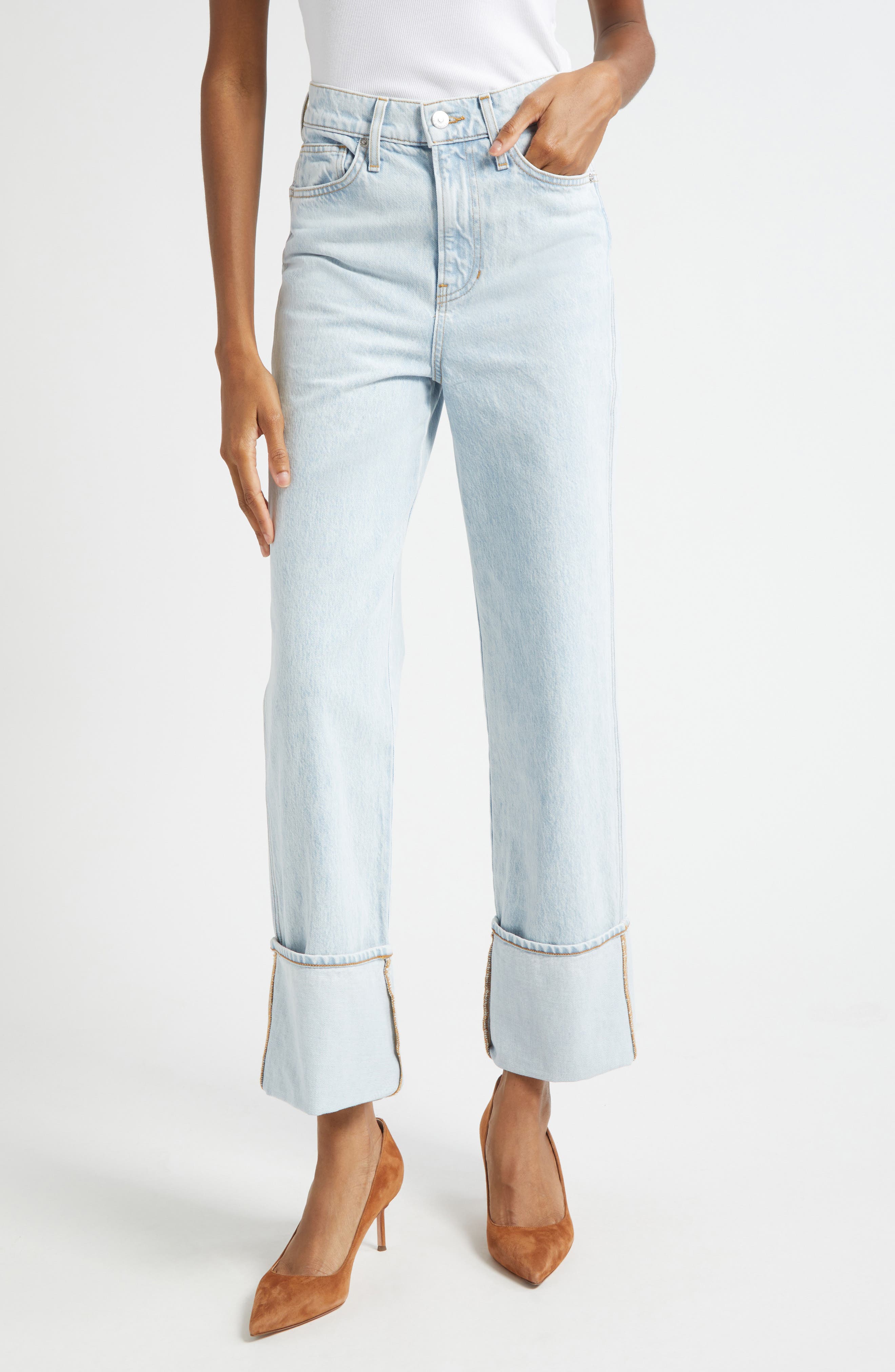 Veronica Beard Dylan Cuffed High Waist Relaxed Straight Leg Jeans