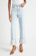 Veronica Beard Dylan Cuffed High Waist Relaxed Straight Leg Jeans