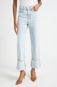 Veronica Beard Dylan Cuffed High Waist Relaxed Straight Leg Jeans