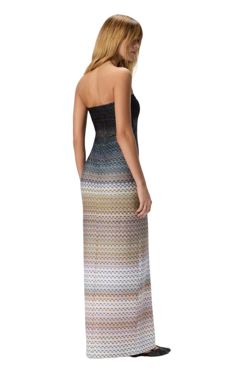 Missoni Long Strapless Viscose Dress With Lamé Threads, Alternate, color, Blue