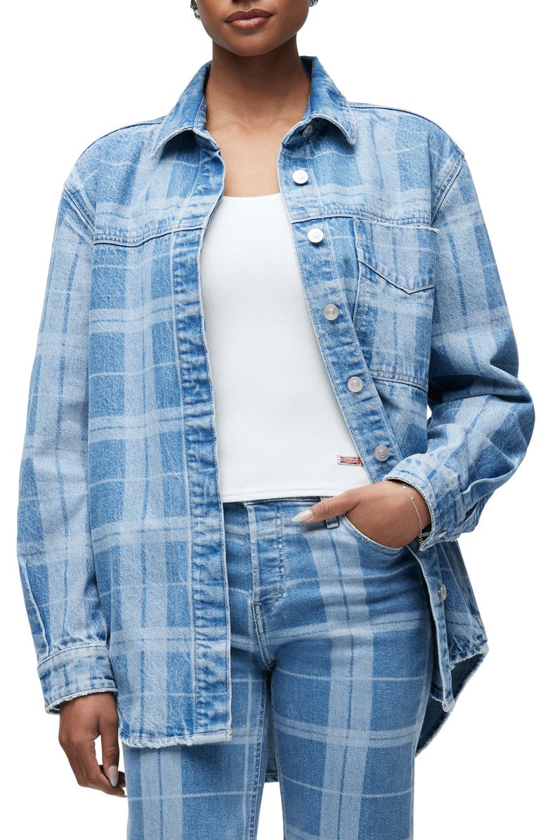 Hudson Jeans Oversize Plaid Denim Shacket, Main, color, Rigid Plaid