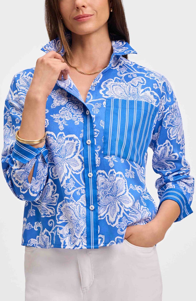 Foxcroft Marina Cotton Button-Up Shirt, Alternate, color, Cobalt Blue