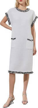 Ming Wang Modern Fit Fringe Trim Tweed Dress