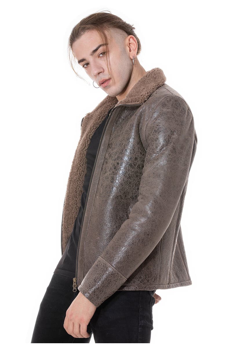 Furniq UK Daniel Patterned Shearling Jacket, Alternate, color, Taupe Brown
