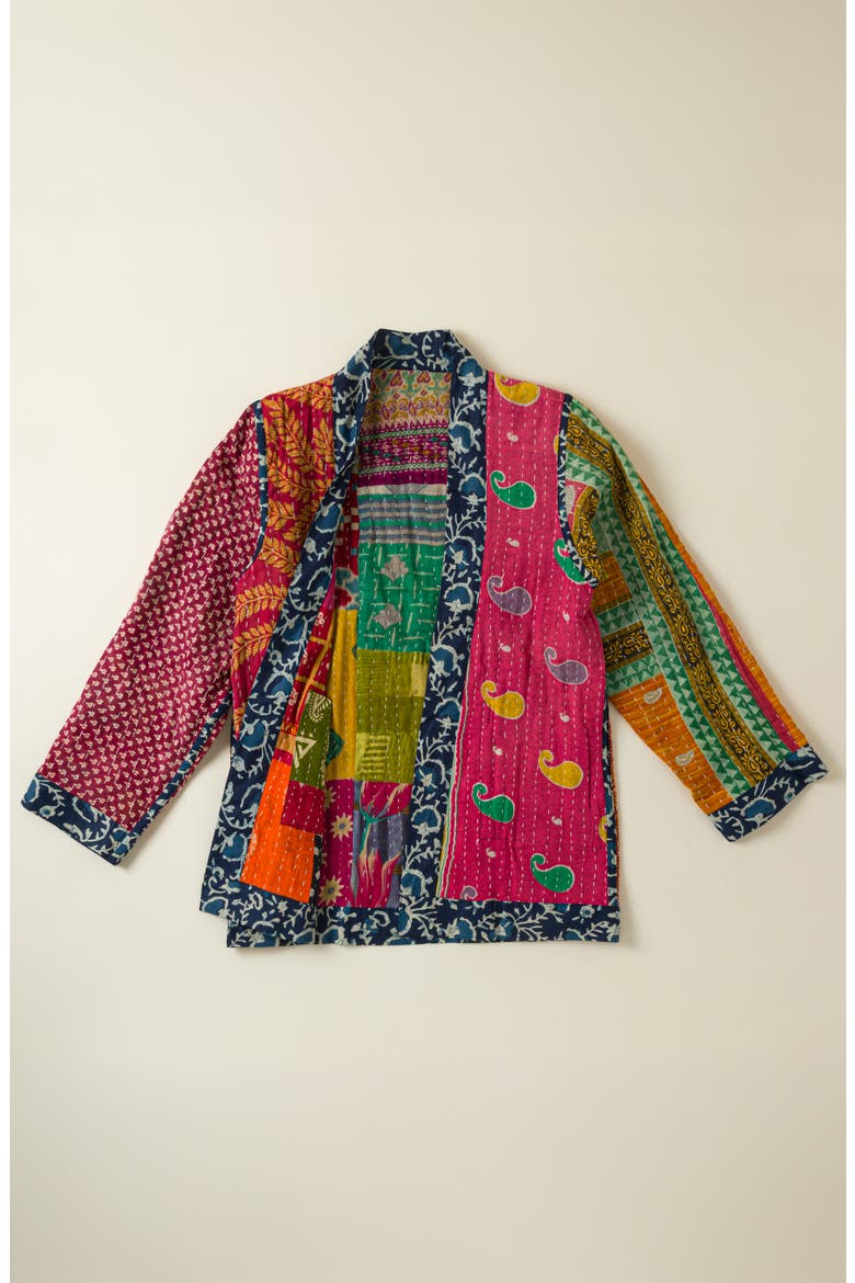 Reversible Cotton Sari Kantha Jacket, Alternate, color, Multi
