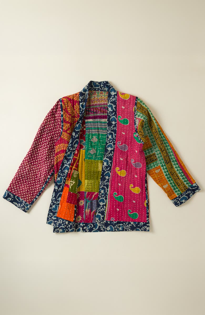 Uncommon Goods Reversible Cotton Sari Kantha Jacket, Alternate, color, Multi