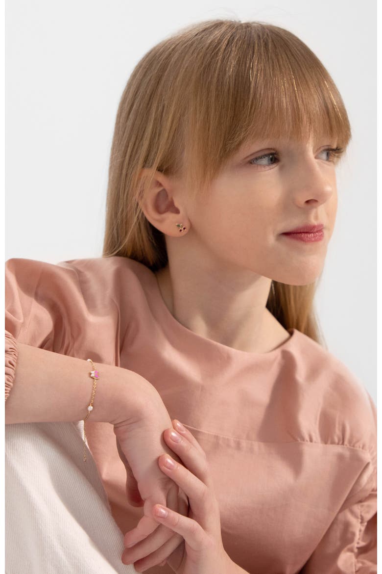 14k Pink Enamel Butterfly Girls Bracelet, Alternate, color, Pink