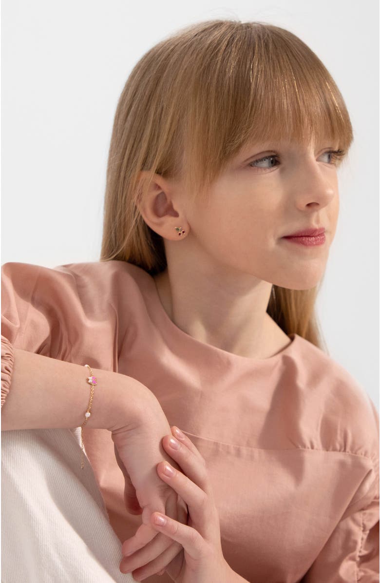 In Season Jewelry 14k Pink Enamel Butterfly Girls Bracelet, Alternate, color, Pink