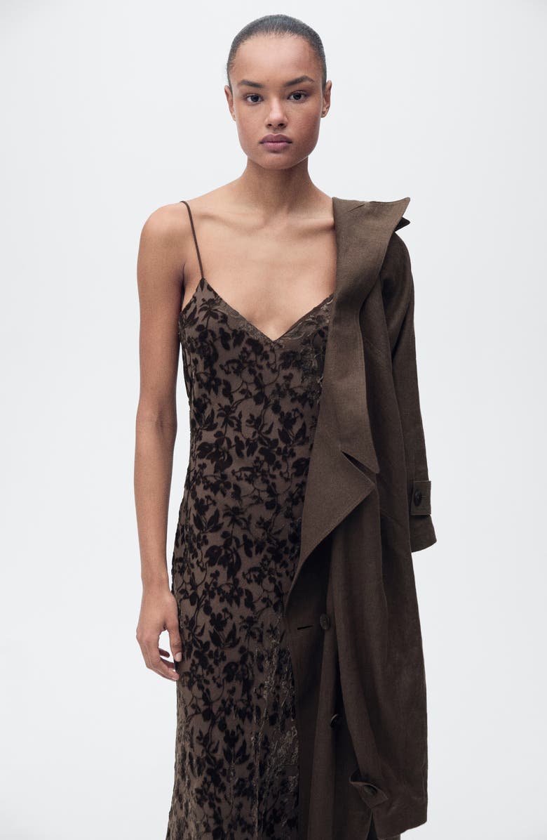 MANGO Floral Jacquard Dress, Alternate, color, Chocolate