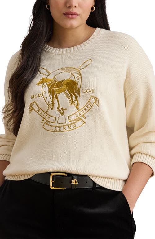 Ralph Lauren Lauren  Embroidered Crewneck Sweater In Neutral