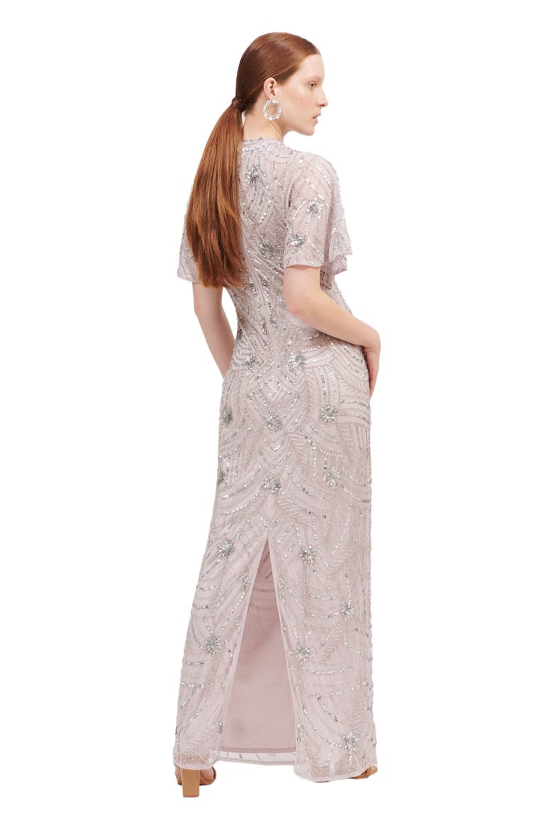 Occasion Embellished Sequin Beaded Halter Neck Evening Dress, Alternate, color, LILAC