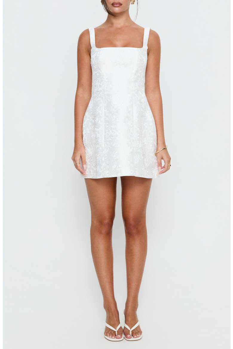 Asterie Floral Jacquard Bow Back Minidress, Main, color, WHITE