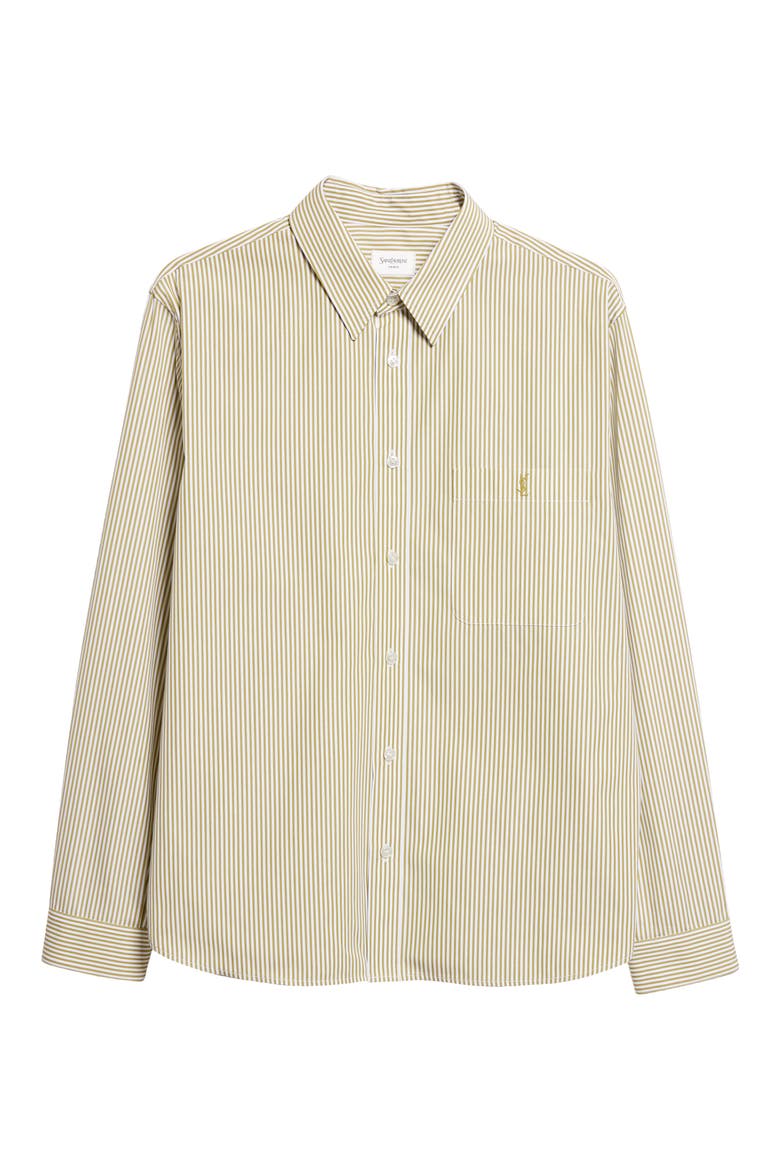 Classic Stripe Cotton Poplin Button-Up Shirt, Alternate, color, KHAKI/ BLANC