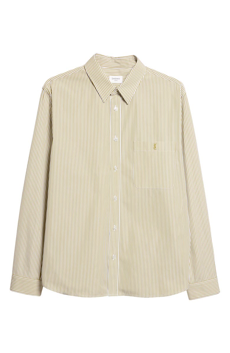 Saint Laurent Classic Stripe Cotton Poplin Button-Up Shirt, Main, color, Khaki/ Blanc