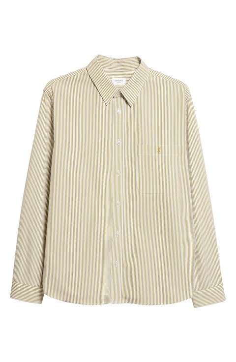 Classic Stripe Cotton Poplin Button-Up Shirt
