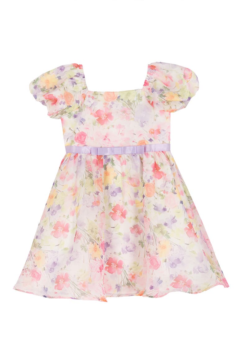 Kids' Printed Puff Sleeve Organza Party Dress, Main, color, IVORY