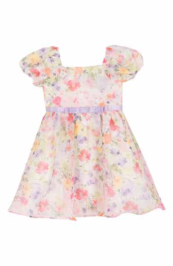 Rare Editions Kids' Printed Puff Sleeve Organza Party Dress