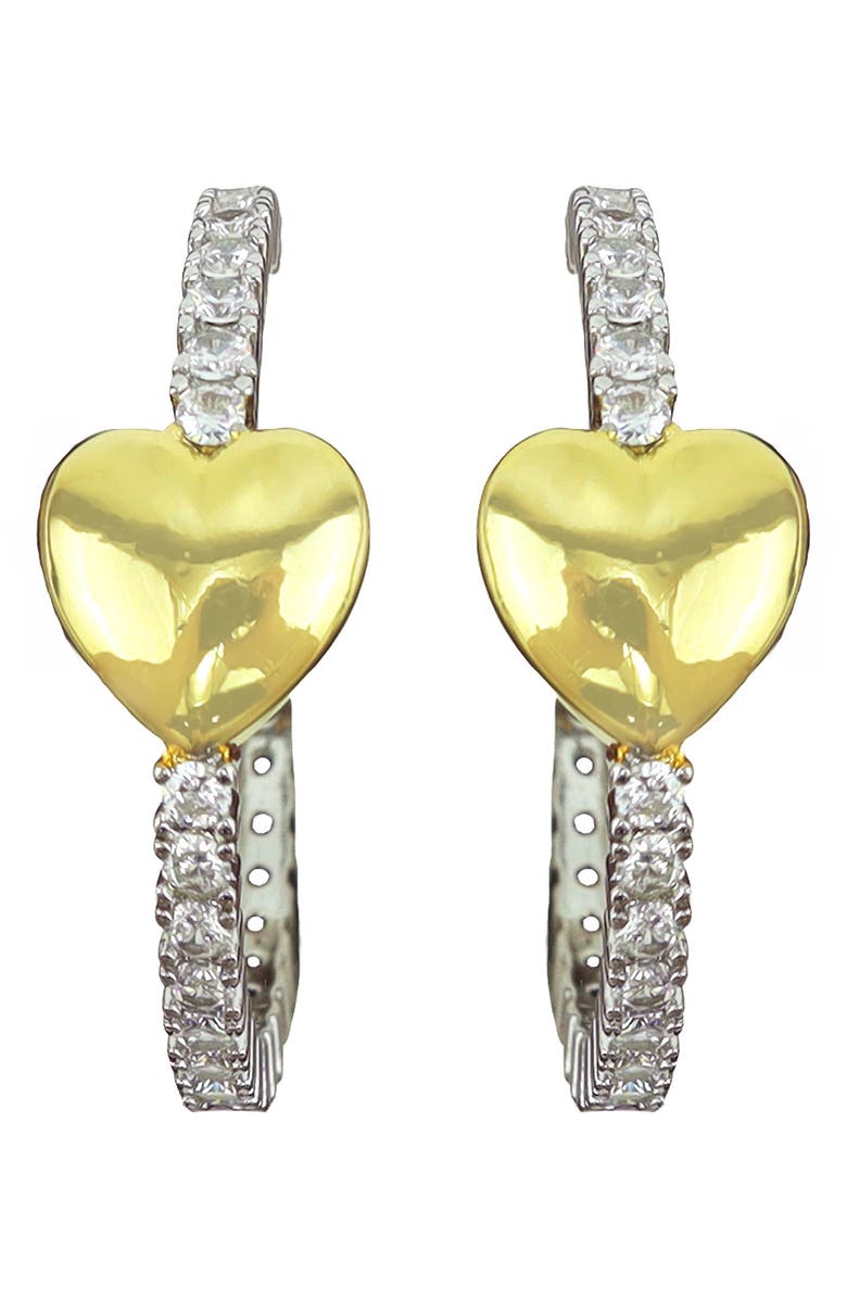Panacea Crystal & Heart Hoop Earrings, Main, color, Two Tone