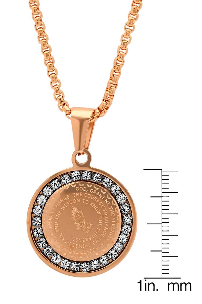 18K Gold Plated Serenity Prayer & Simulated Diamond Round Pendant Necklace, Alternate, color, ROSE GOLD