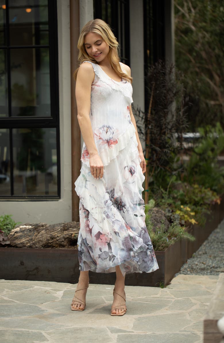 Komarov Ruffle Tiered Chiffon & Charmeuse Maxi Dress, Alternate, color,