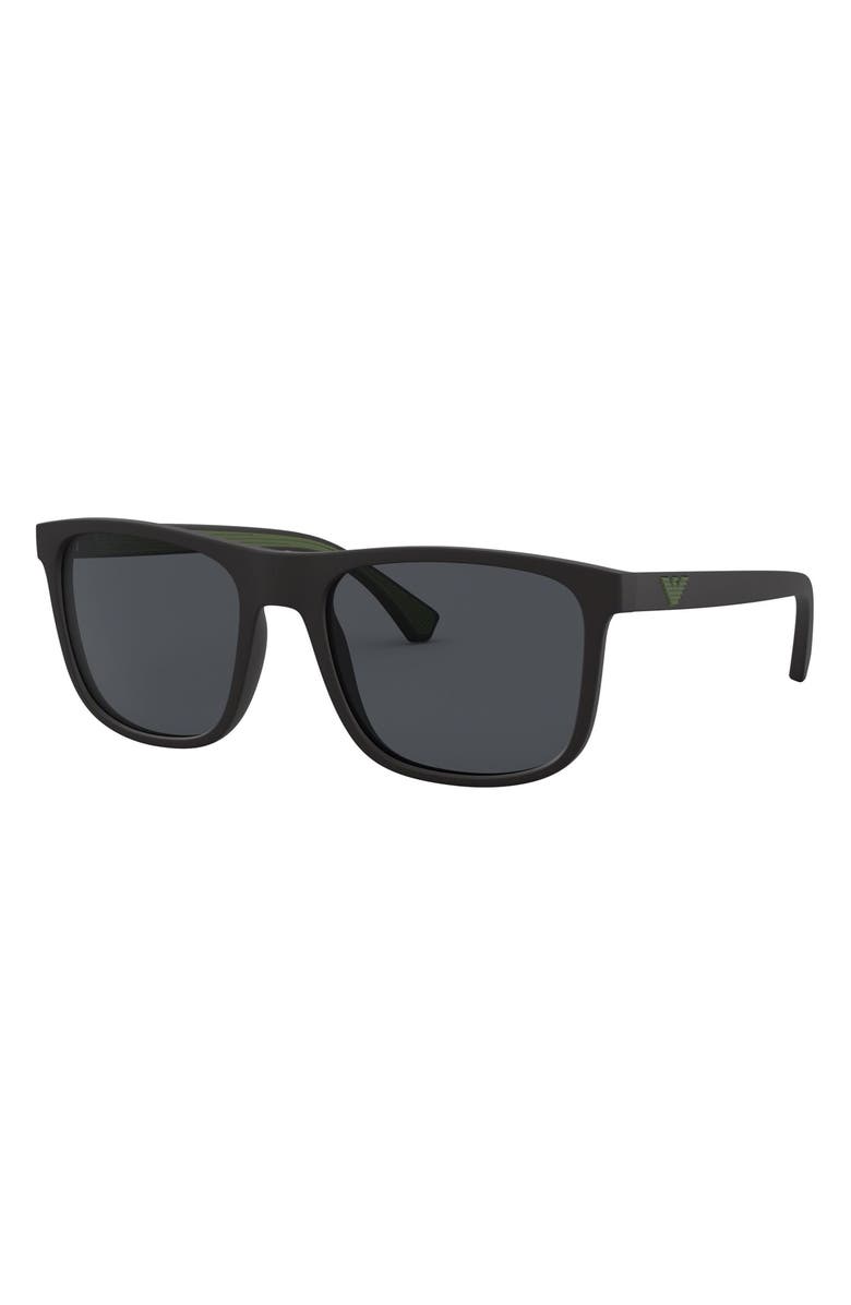 Emporio Armani 56mm Navigator Sunglasses, Alternate, color, Matte Black