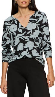 Sanctuary Print Split Neck Knit Top