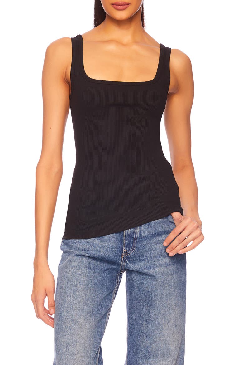 Ribbed Square Neck Tank, Main, color, BLACK