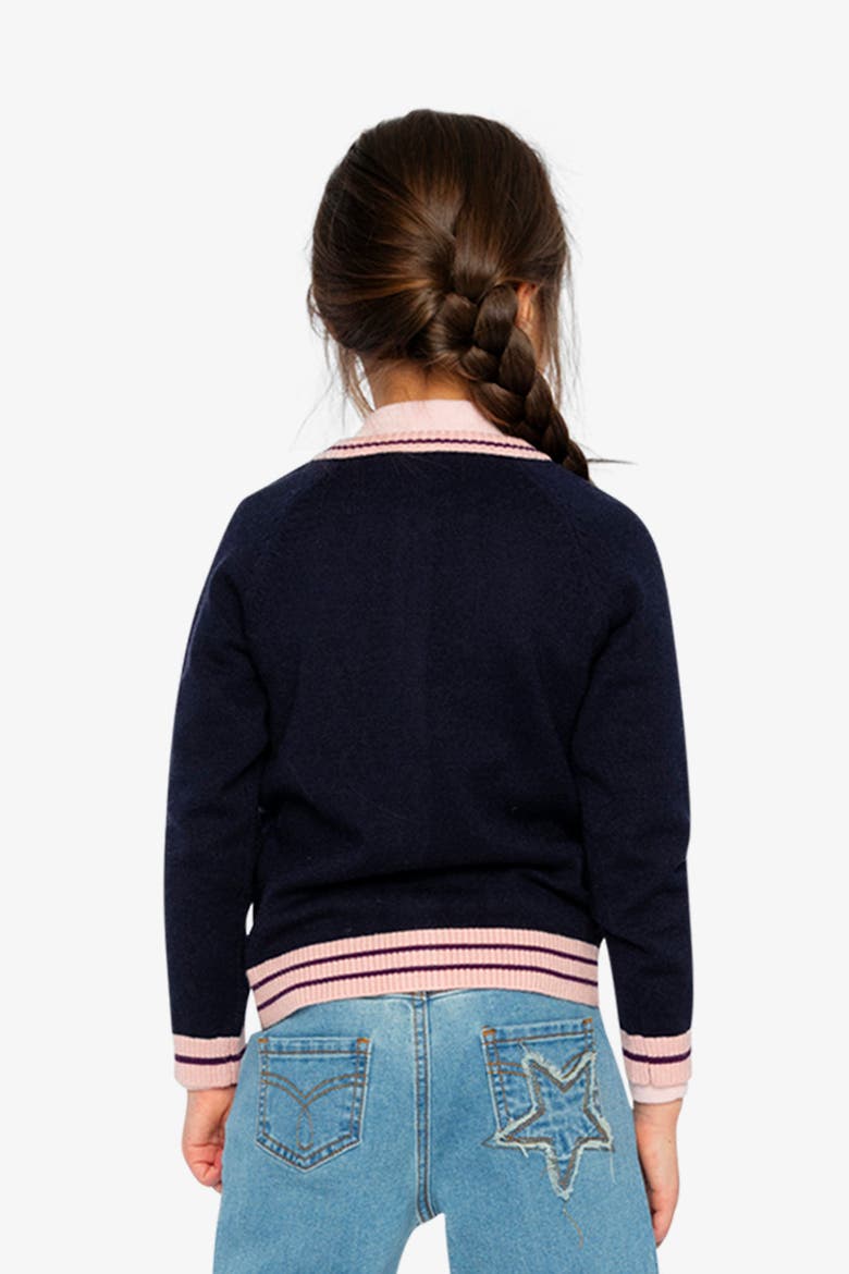 Knitted Button Front Striped Trim Cardigan, Alternate, color, Royal Blue and Pink