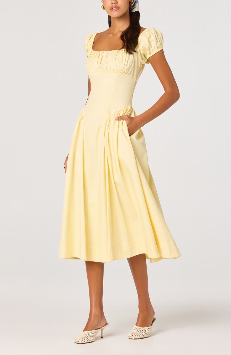 ASTR the Label Adilene Cap Sleeve Midi Dress, Alternate, color, Yellow