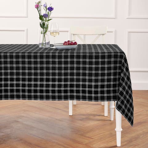 Linen Table Throw - Marseille Plaid, 52" x 52" Inch