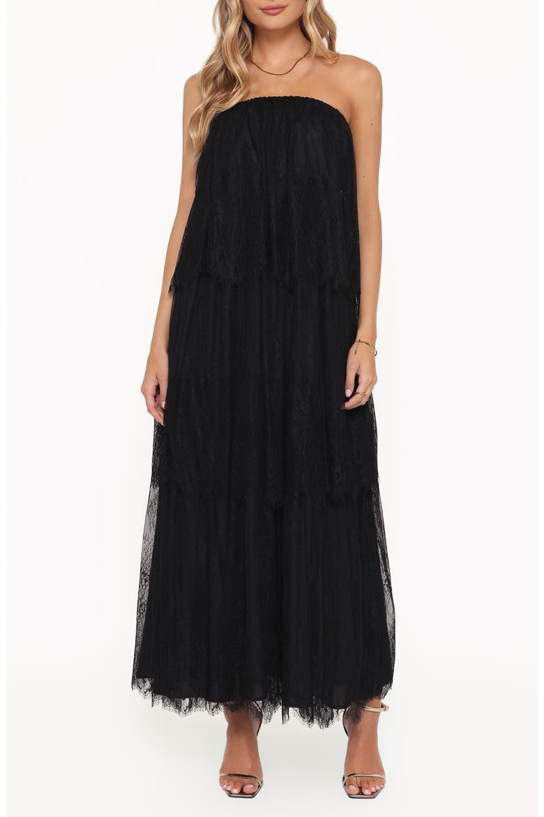 Bloom Strapless Lace Maxi Dress, Main, color, BLACK LACE