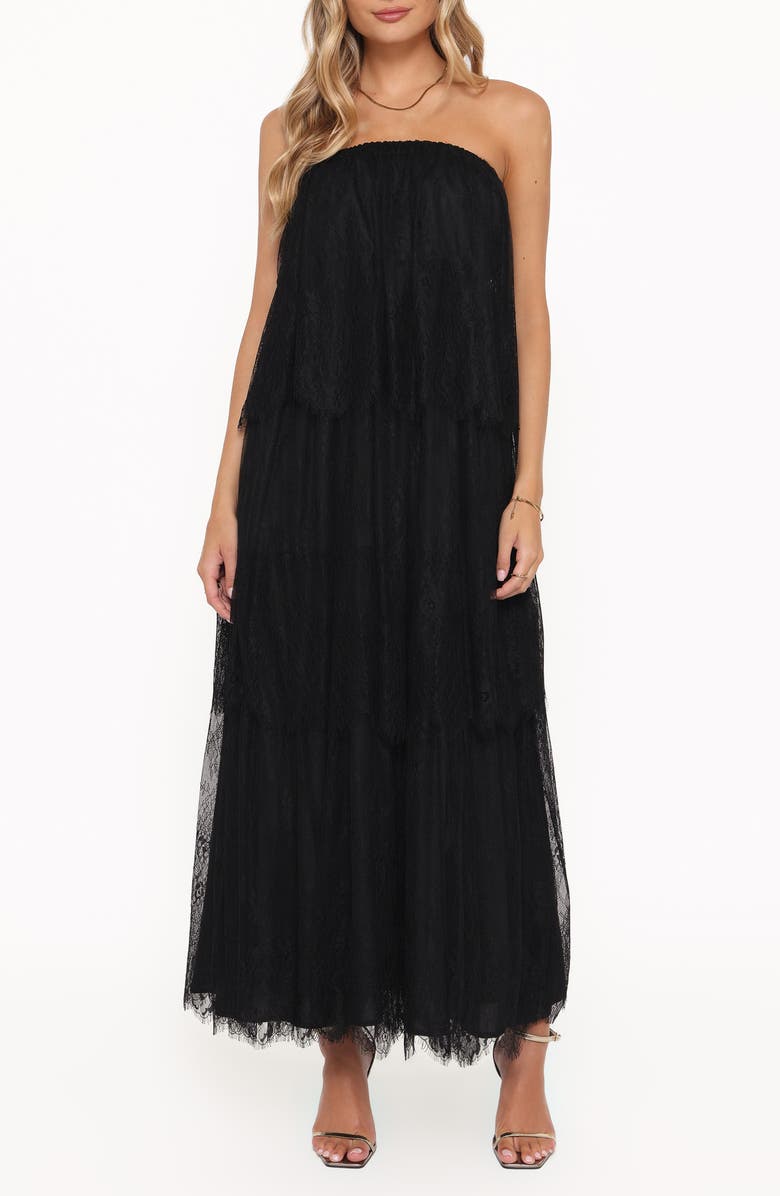 Petal & Pup Bloom Strapless Lace Maxi Dress, Main, color, Black Lace