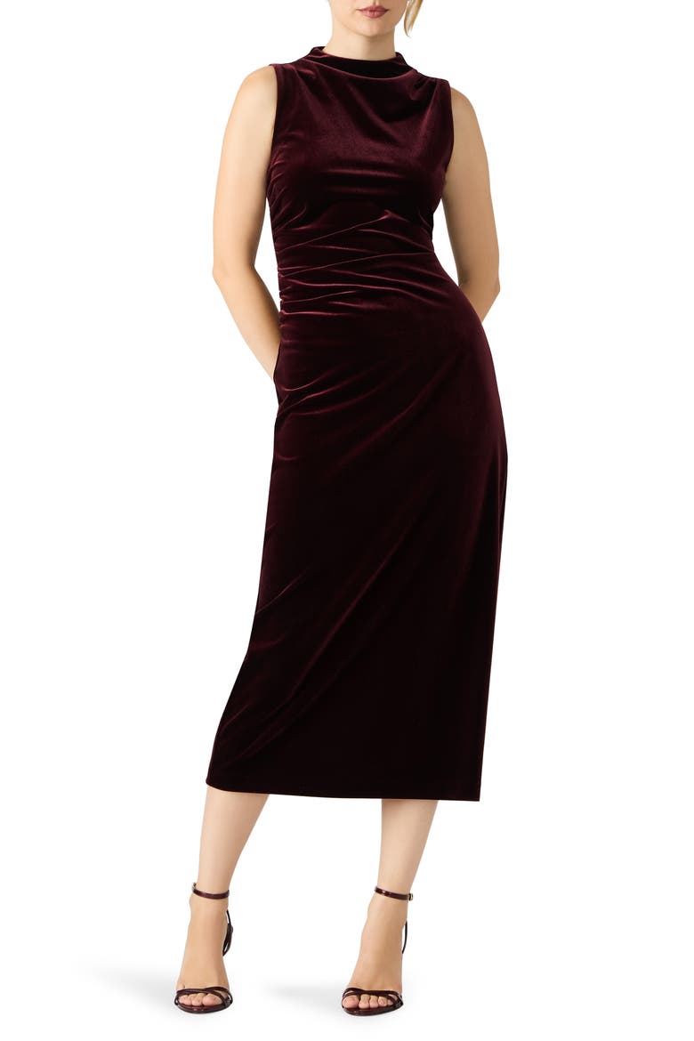 Mo Sleeveless Velvet Midi Dress, Main, color, VELVET WINE