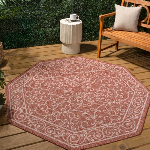 Jonathan Y Charleston Vintage Filigree Textured Weave Octagon Indoor/outdoor Area Rug In Red