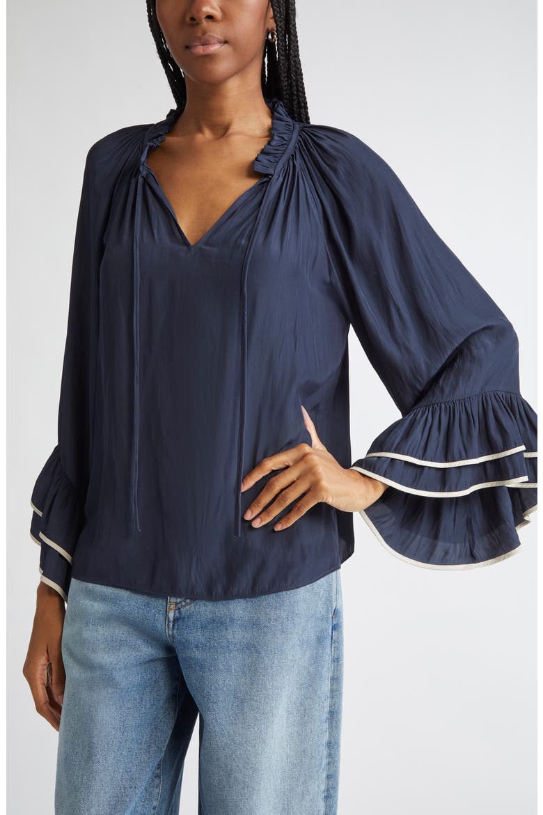 Jo Tiered Sleeve Top, Alternate, color, NAVY