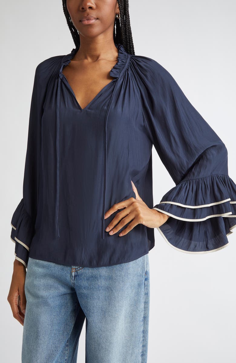 Ramy Brook Jo Tiered Sleeve Top, Alternate, color, Navy