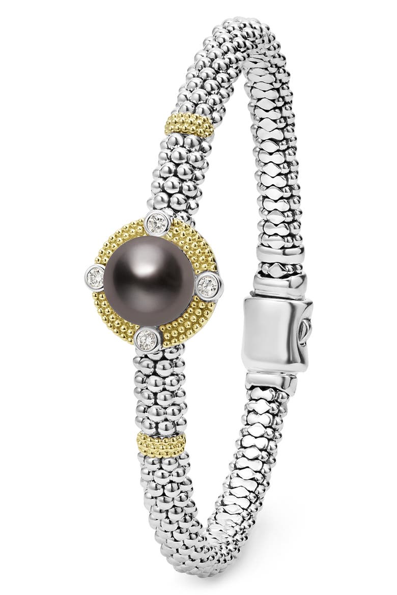 Luna Lux Black Tahitian Pearl & Diamond Rope Bracelet, Alternate, color, SILVER