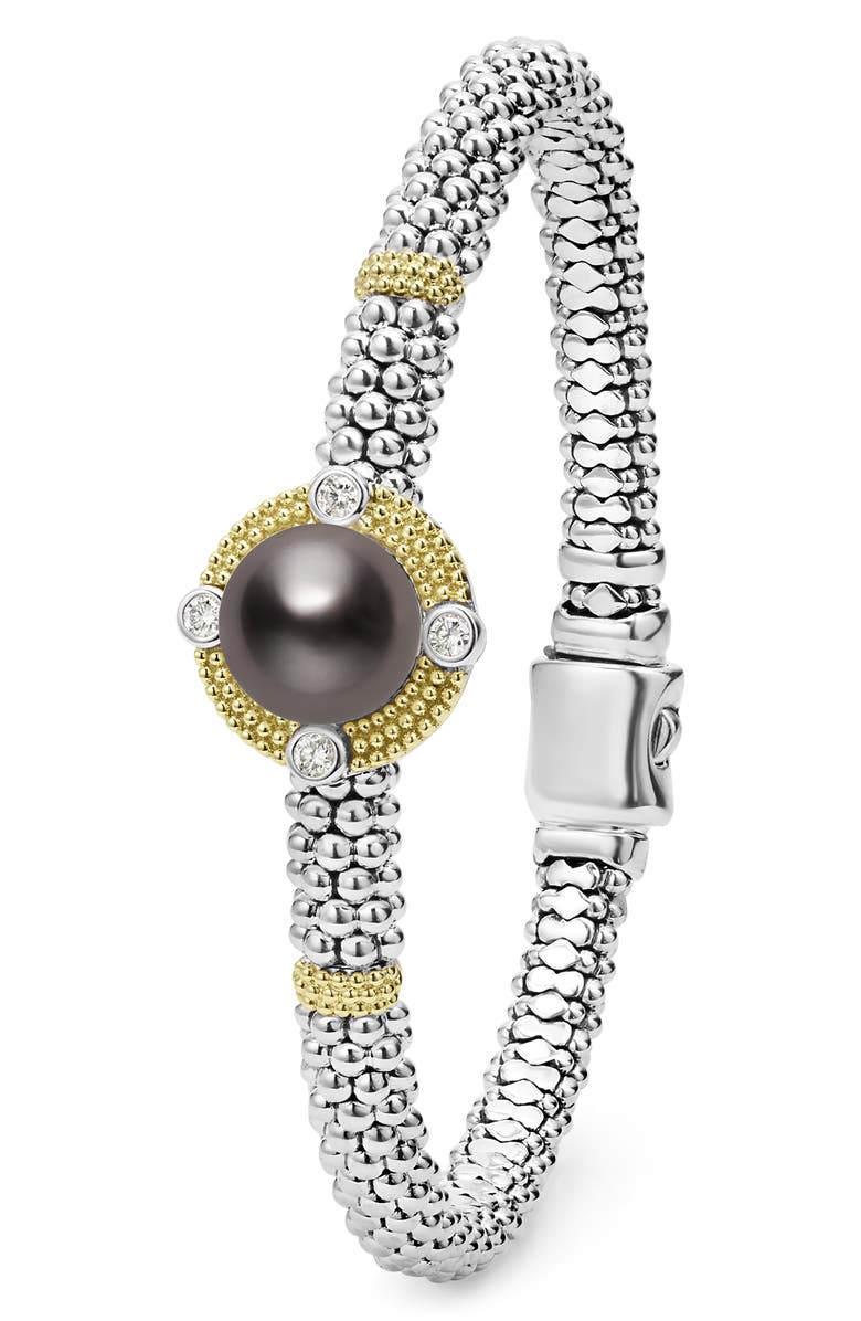 LAGOS Luna Lux Black Tahitian Pearl & Diamond Rope Bracelet, Alternate, color, Silver