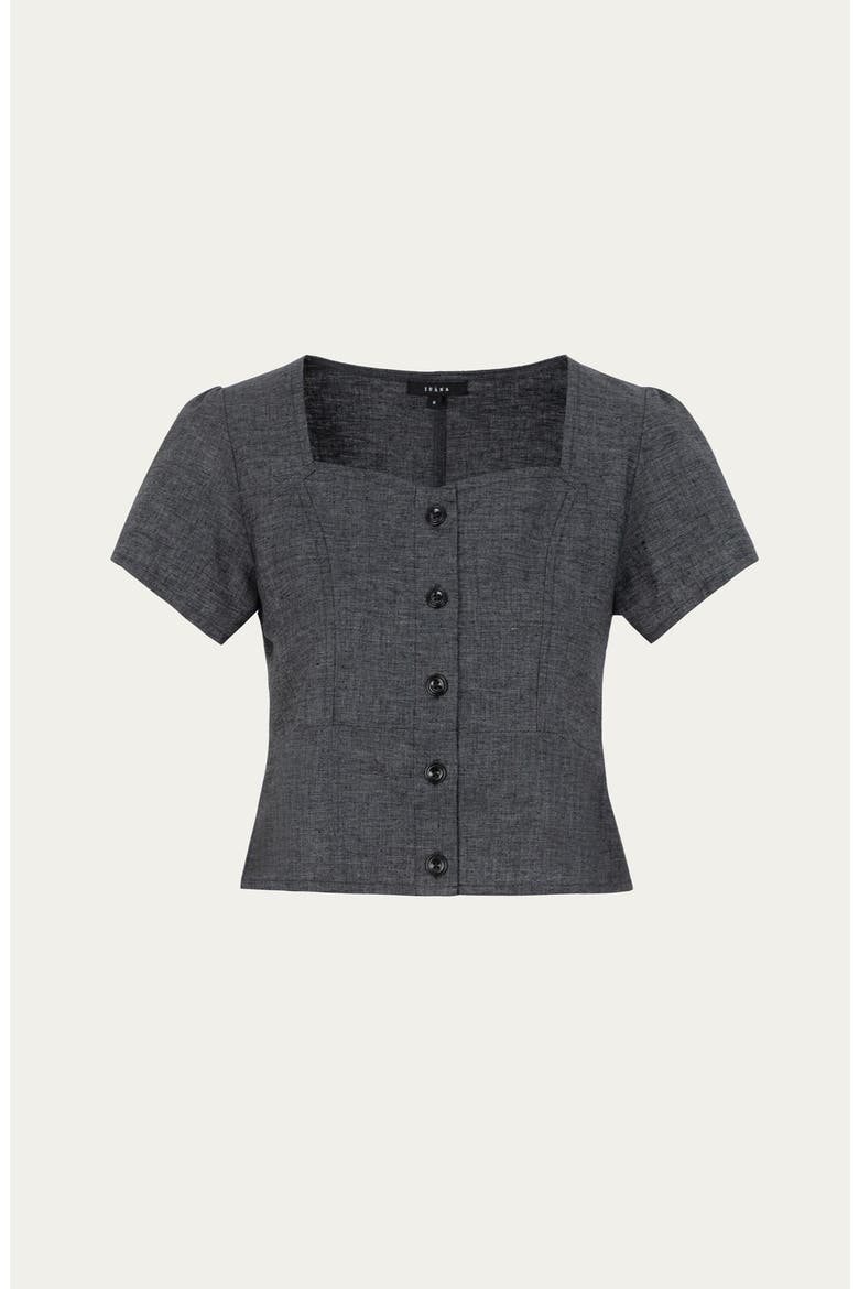 Hemp Blend Button Front Top, Alternate, color, washed black